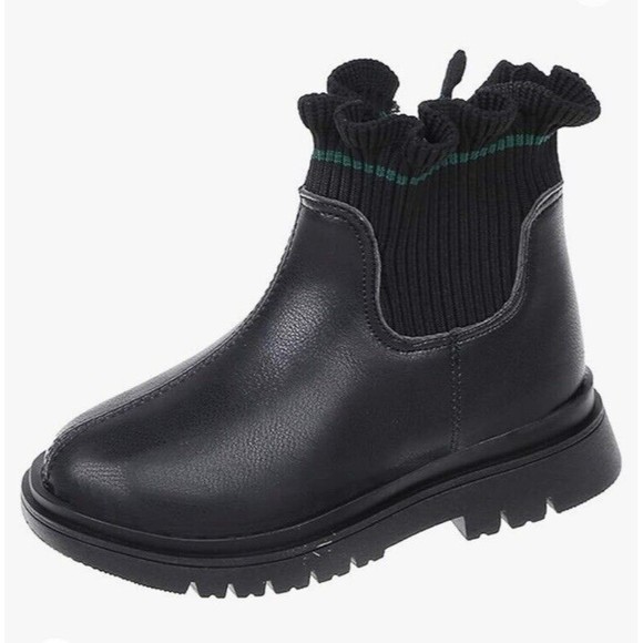 Booties Black Chelsea Big Girls Ankle Boots Size 6 Side Zip New - Picture 5 of 16